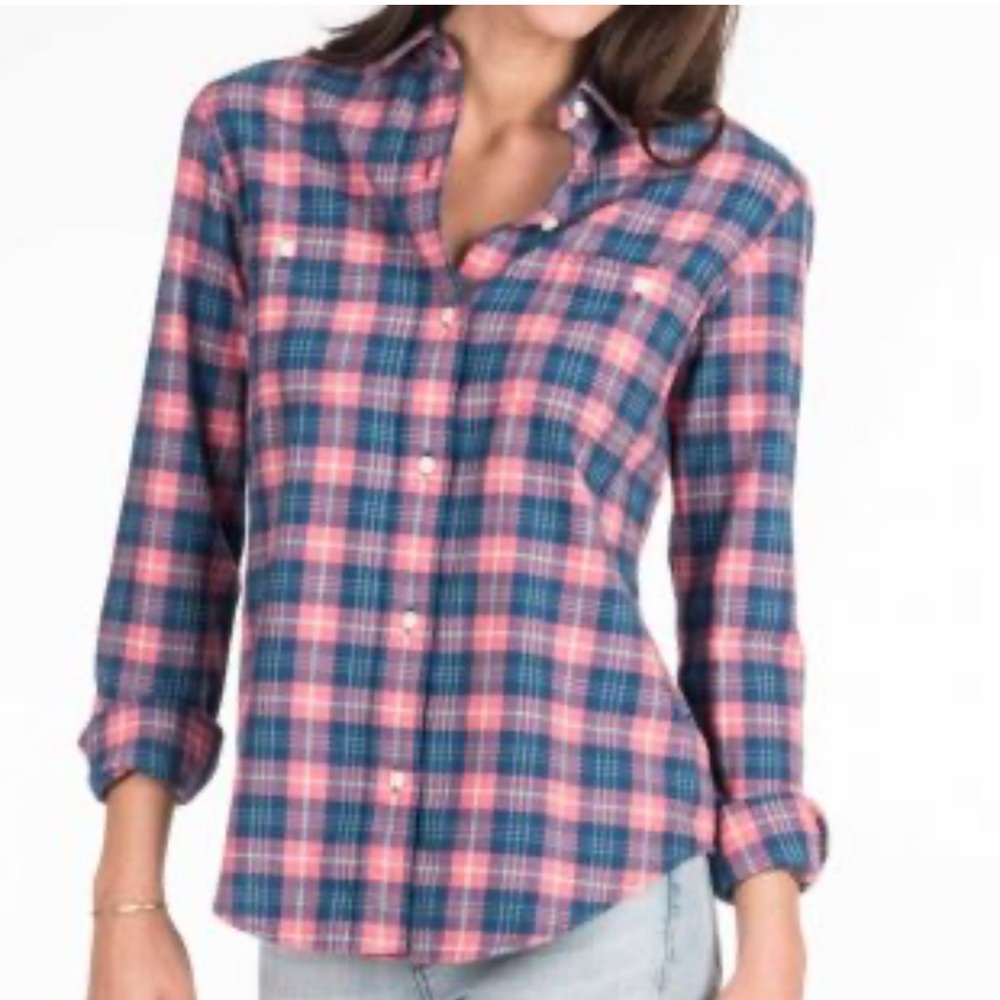 Faherty Brand Malibu Flannel Indigo Rose Plaid Shirt Size XS